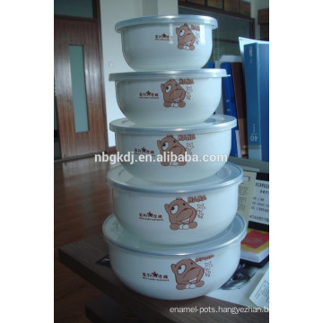 5 sets cute decals enamel ice bowl with PE lid